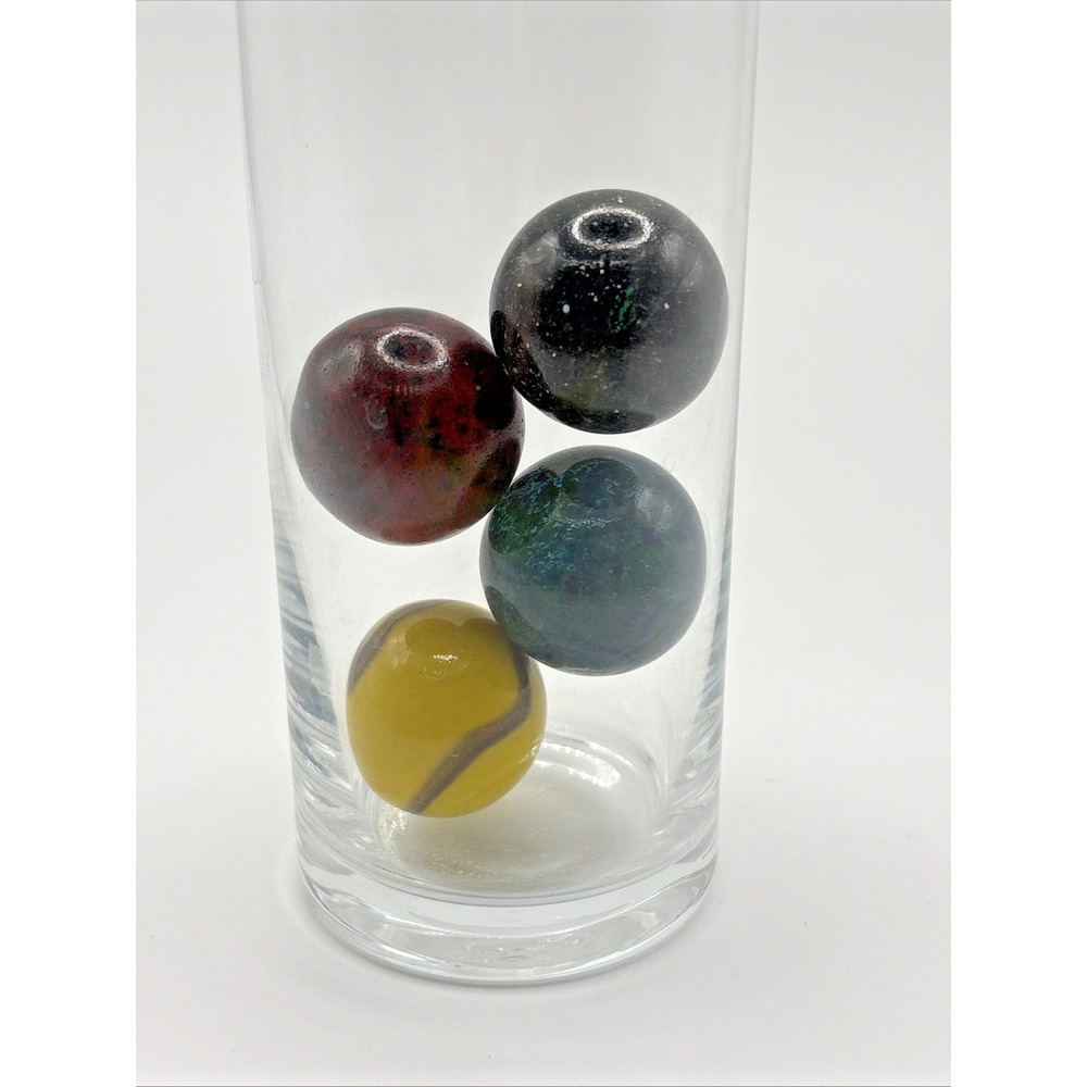 4 Vintage Swirl Shooter Marbles Bumblebee Red Blue 1" Toy Game